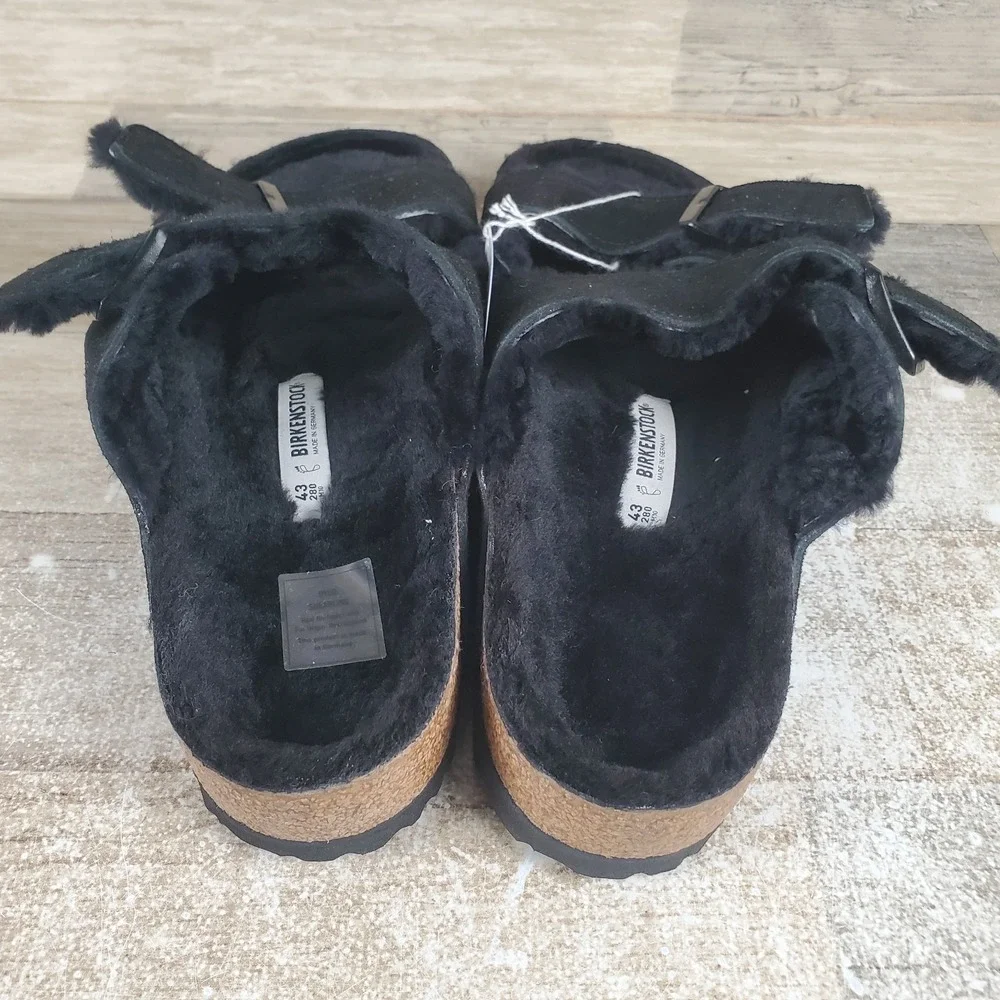 Birkenstock Arizona Mens Slides Sandals Sz 10 Casual Black Shearling Leather